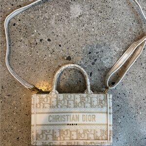 Dior Beige & White Mini Book Tote Crossbody
